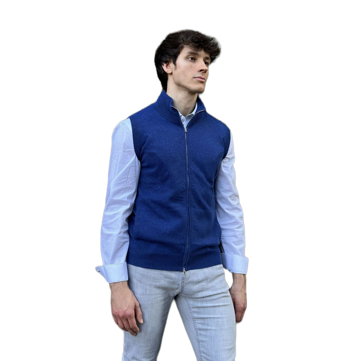 Giacca Uomo Zip puro cashmere senza maniche Shooting