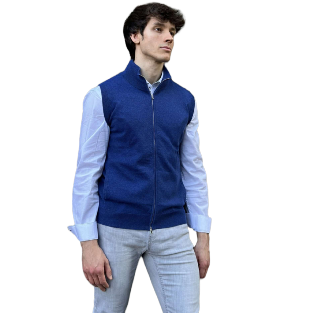 Giacca uomo zip smanicata puro cashmere