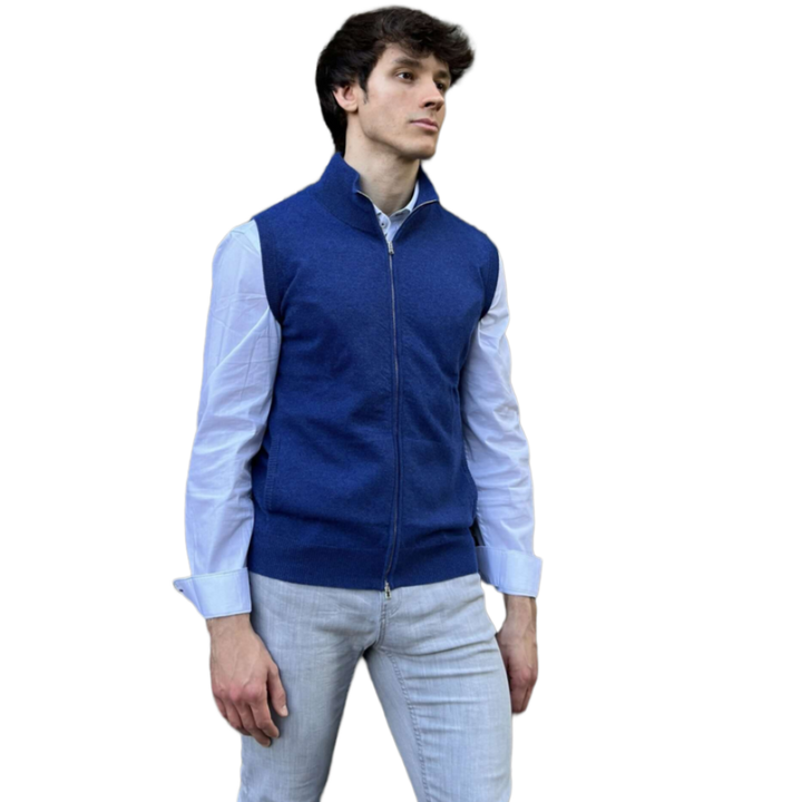 Giacca uomo zip smanicata puro cashmere
