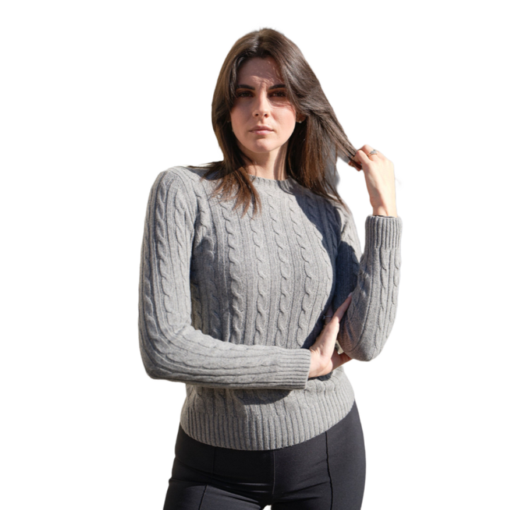 Maglia donna trecce cashmere rigenerato