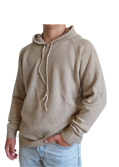 Men's Sweater with Regenerated Cashmere Hood