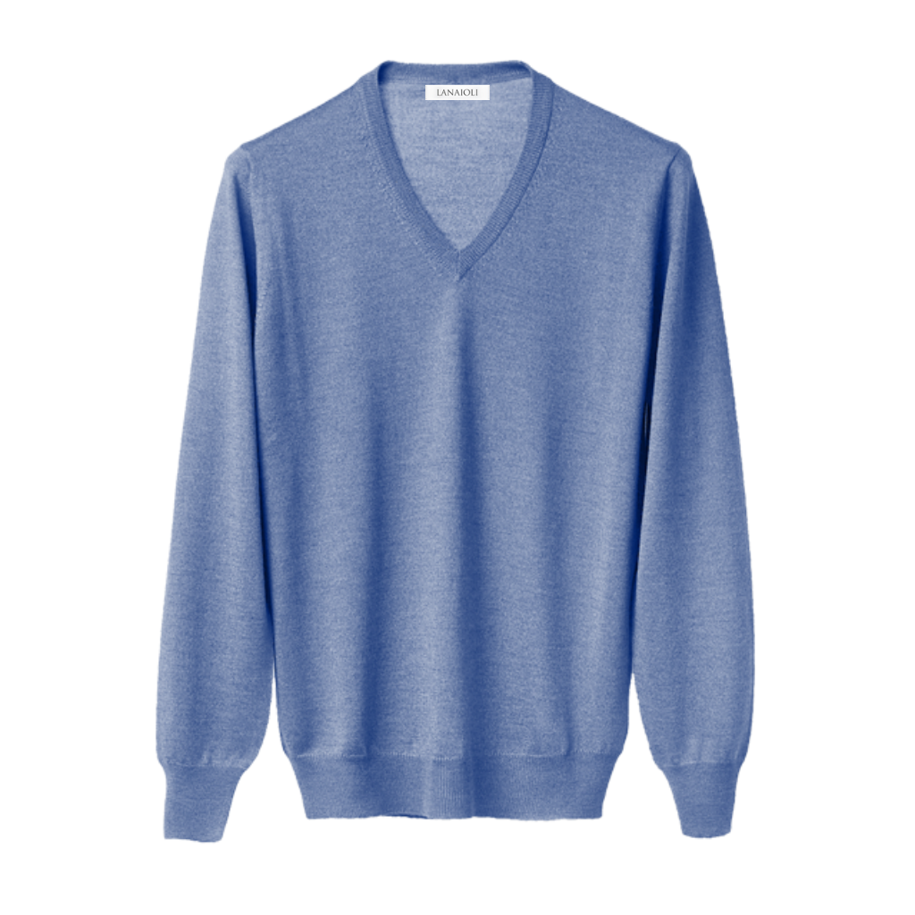 Pull homme en mélange cachemire, soie et laine mérinos extrafine col en V