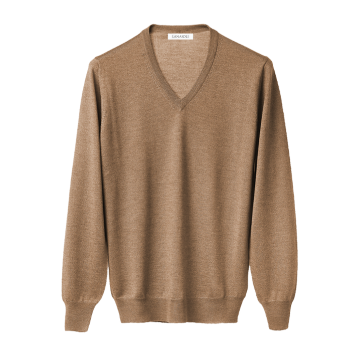 Pull homme en mélange cachemire, soie et laine mérinos extrafine col en V