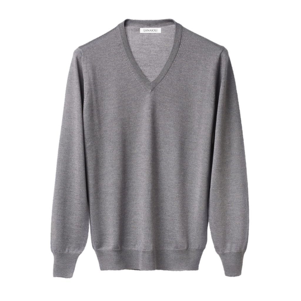 Pull homme en mélange cachemire, soie et laine mérinos extrafine col en V