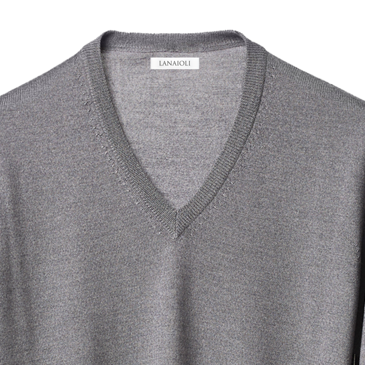 Pull homme en mélange cachemire, soie et laine mérinos extrafine col en V