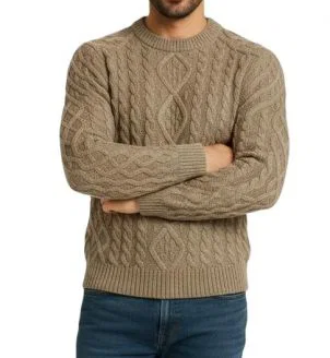 Maglione girocollo uomo punto aran Cashmere Rigenerato