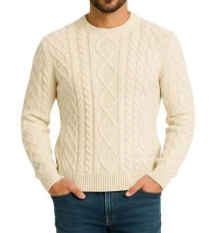 Maglione girocollo uomo punto aran Cashmere Rigenerato