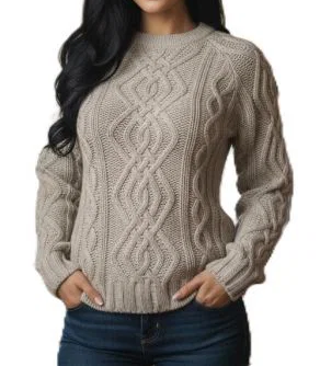 Maglione girocollo donna punto aran Cashmere Rigenerato