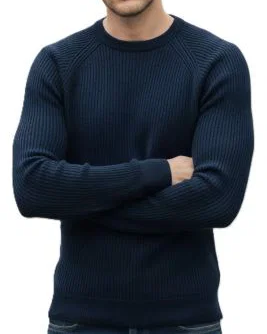 Maglione girocollo uomo a coste in Cashmere Rigenerato