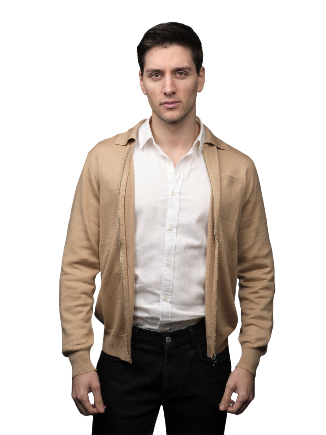 Giacca Uomo Misto Cashmere, Seta, Lana Merino Extrafine chiusura Zip