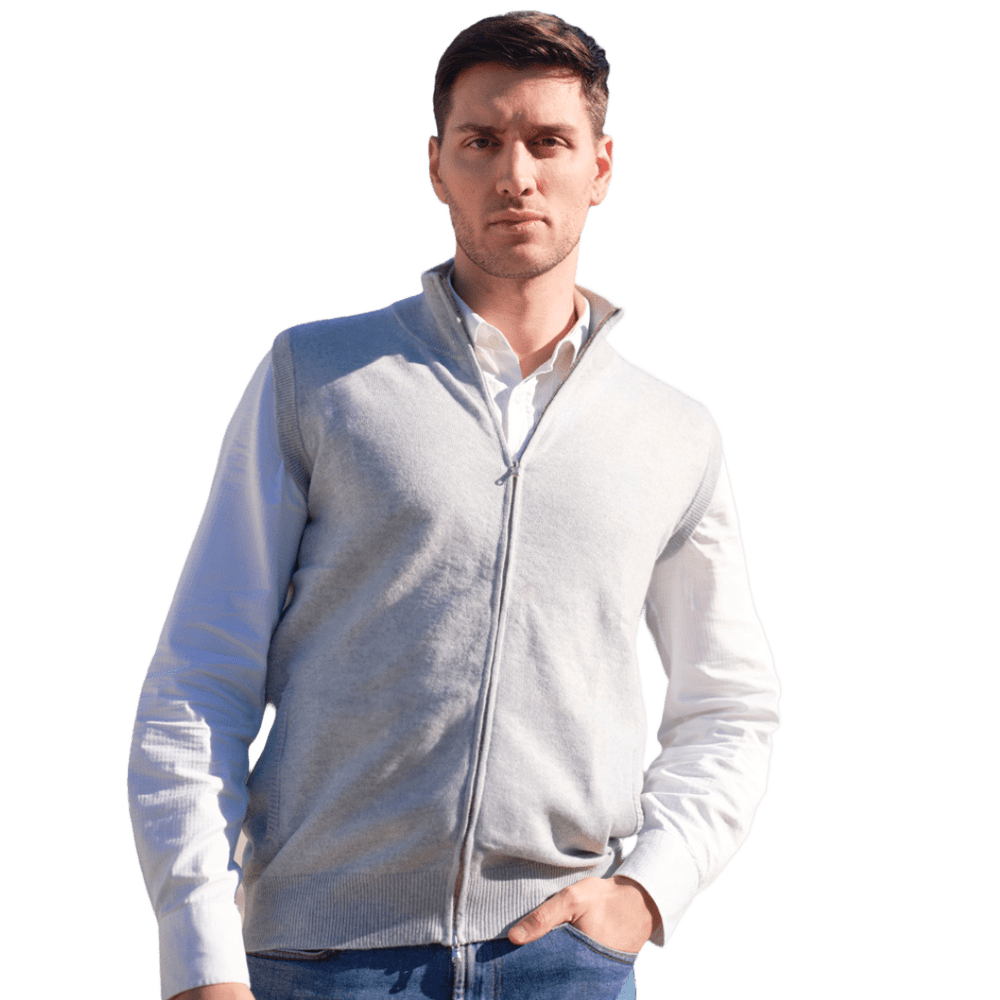 Giacca Uomo Zip puro cashmere senza maniche Shooting - Lanaioli Maglieria Filiera Corta Sostenibile & Filati Naturali