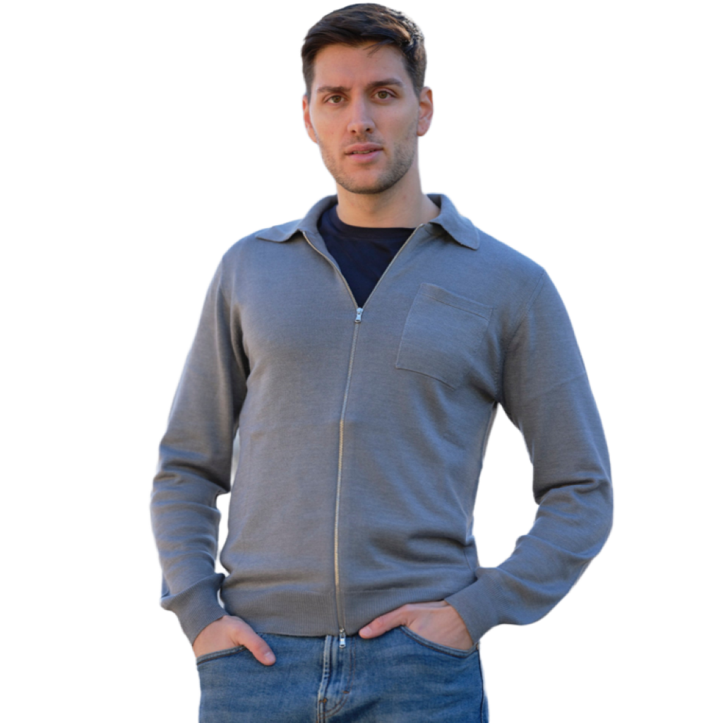 Giacca Uomo Misto Cashmere, Seta, Lana Merino Extrafine chiusura Zip