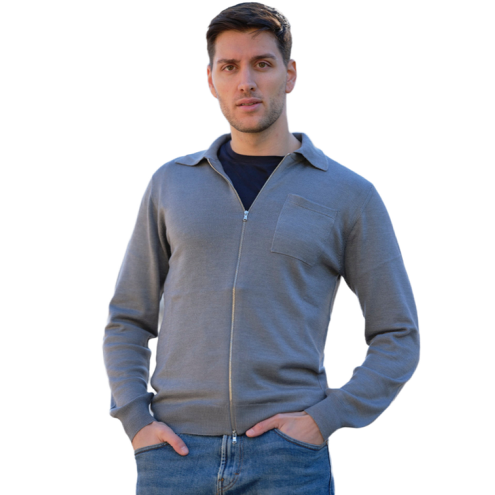 Giacca Uomo Misto Cashmere, Seta, Lana Merino Extrafine chiusura Zip