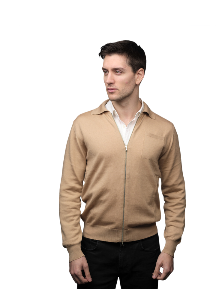 Veste Homme Mélange Cachemire, Soie, Laine Mérinos Extrafine fermeture Éclair