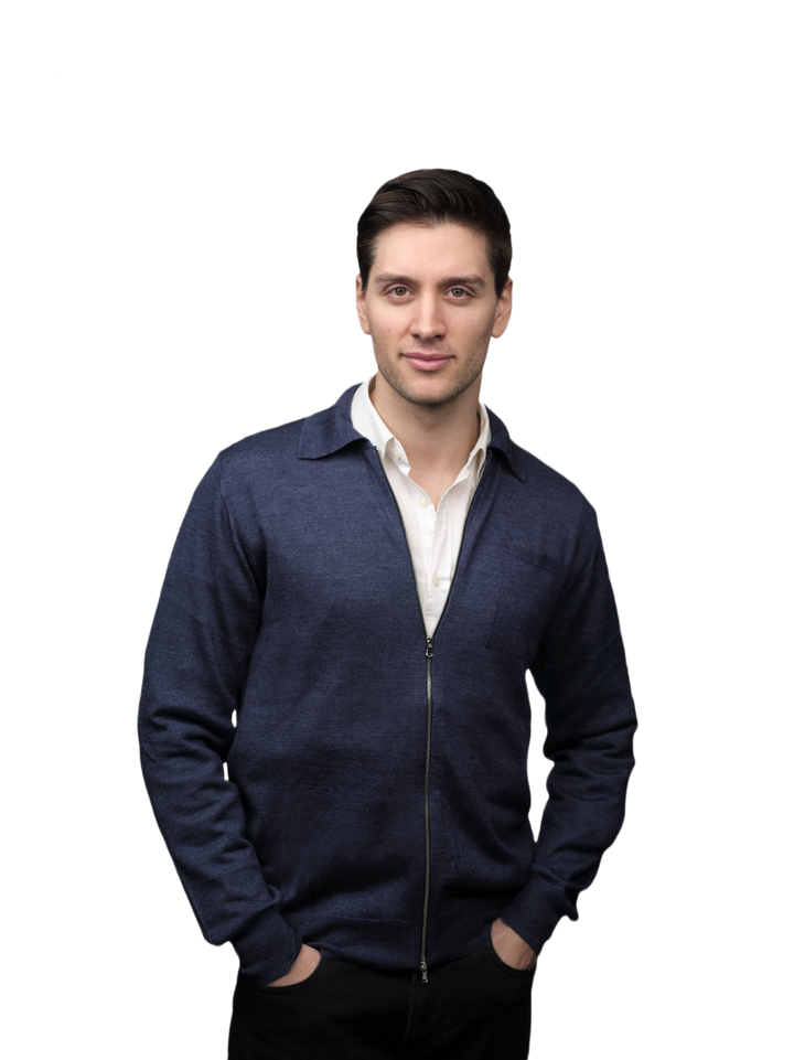 Veste Homme Mélange Cachemire, Soie, Laine Mérinos Extrafine fermeture Éclair