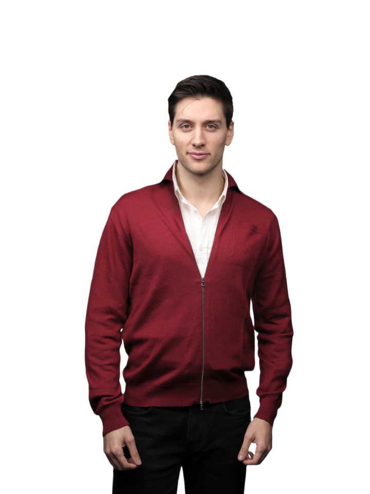 Veste Homme Mélange Cachemire, Soie, Laine Mérinos Extrafine fermeture Éclair