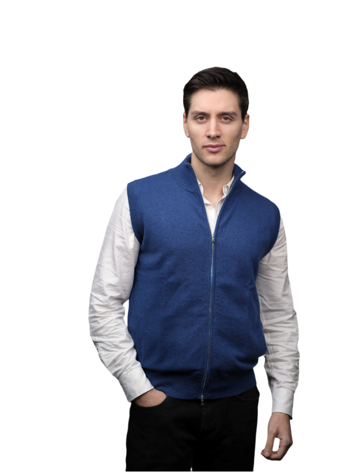 Veste Homme Sans Manches 100% Cachemire avec fermeture Éclair