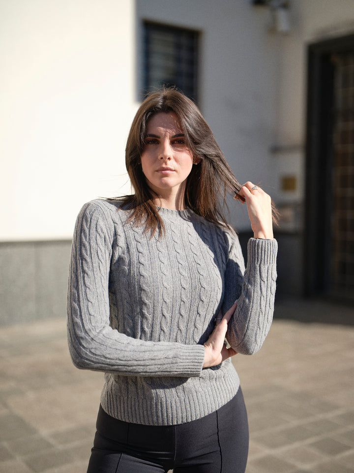 Pull col rond femme torsadé en cachemire régénéré