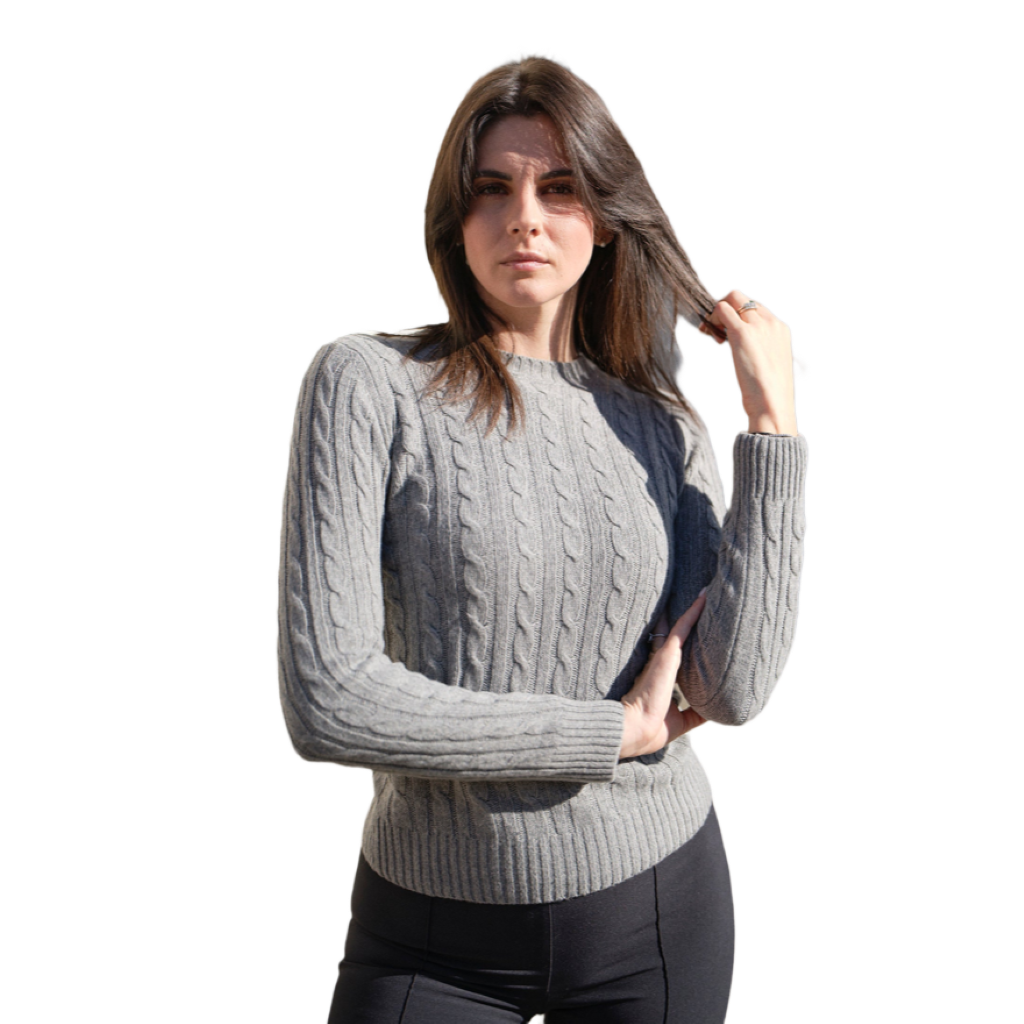 Maglia donna trecce cashmere rigenerato