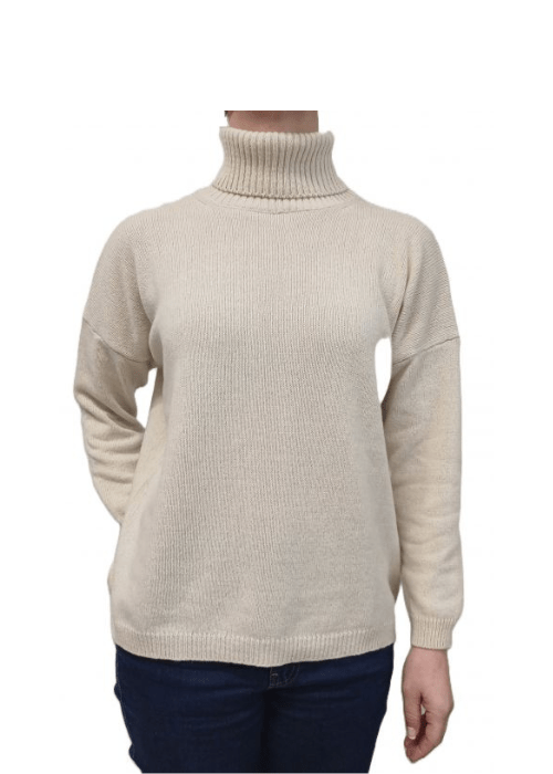 Maglia Donna Over Collo Alto Cashmere Rigenerato - Lanaioli Maglieria Filiera Corta Sostenibile & Filati Naturali