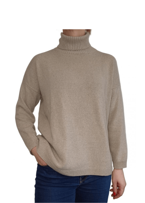 Maglia Donna Over Collo Alto Cashmere Rigenerato - Lanaioli Maglieria Filiera Corta Sostenibile & Filati Naturali