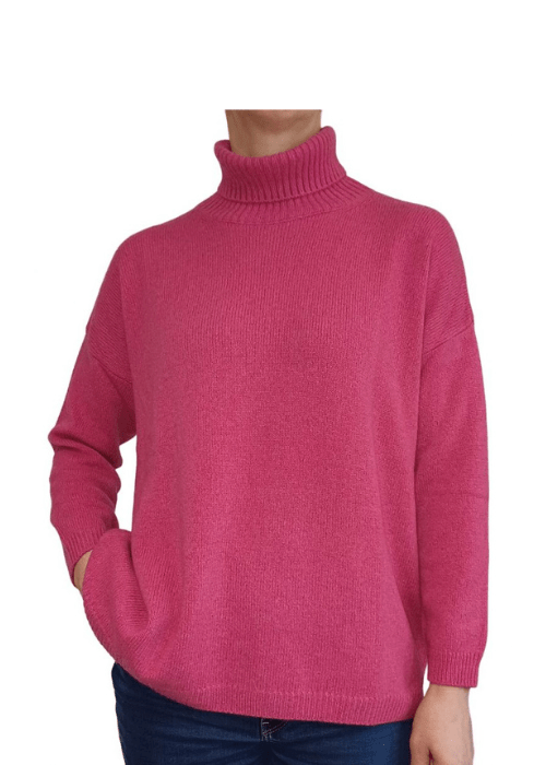Maglia Donna Over Collo Alto Cashmere Rigenerato - Lanaioli Maglieria Filiera Corta Sostenibile & Filati Naturali