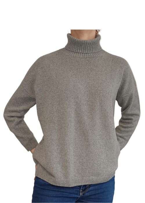 Maglia Donna Over Collo Alto Cashmere Rigenerato - Lanaioli Maglieria Filiera Corta Sostenibile & Filati Naturali