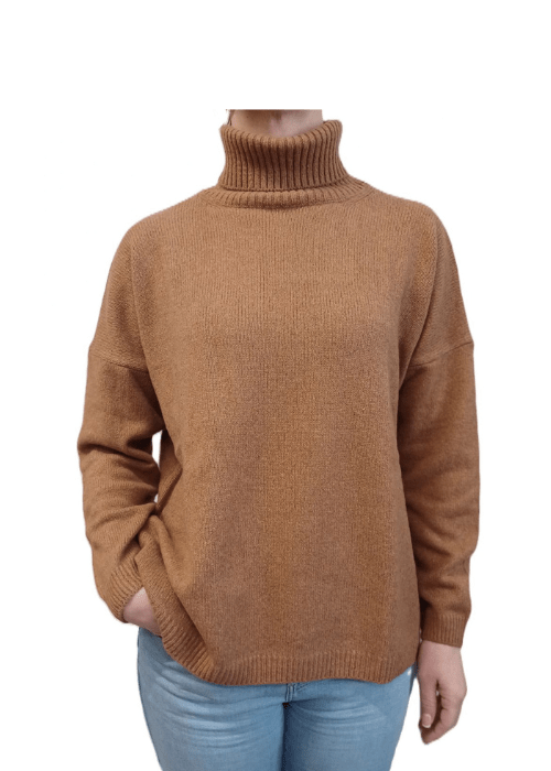 Maglia Donna Over Collo Alto Cashmere Rigenerato - Lanaioli Maglieria Filiera Corta Sostenibile & Filati Naturali