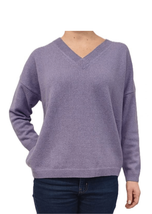 Maglia Donna Over Scollo a V Cashmere Rigenerato - Lanaioli Maglieria Filiera Corta Sostenibile & Filati Naturali
