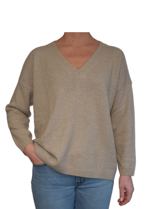 Maglia Donna Over Scollo a V Cashmere Rigenerato - Lanaioli Maglieria Filiera Corta Sostenibile & Filati Naturali