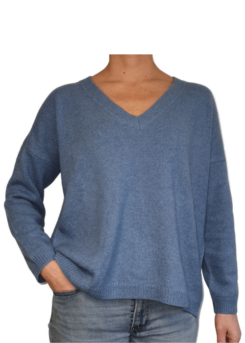 Maglia Donna Over Scollo a V Cashmere Rigenerato - Lanaioli Maglieria Filiera Corta Sostenibile & Filati Naturali