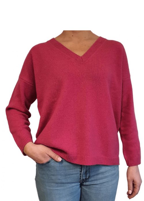 Maglia Donna Over Scollo a V Cashmere Rigenerato - Lanaioli Maglieria Filiera Corta Sostenibile & Filati Naturali