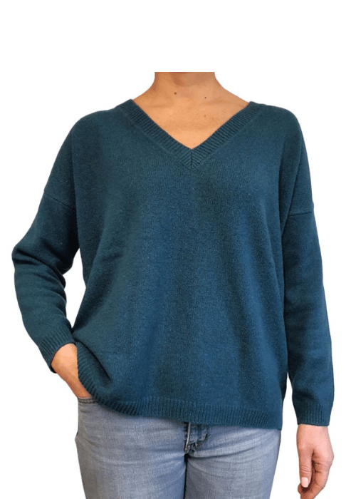Maglia Donna Over Scollo a V Cashmere Rigenerato - Lanaioli Maglieria Filiera Corta Sostenibile & Filati Naturali