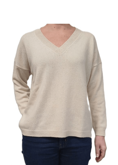 Maglia Donna Over Scollo a V Cashmere Rigenerato - Lanaioli Maglieria Filiera Corta Sostenibile & Filati Naturali