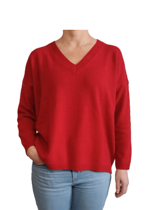 Maglia Donna Over Scollo a V Cashmere Rigenerato - Lanaioli Maglieria Filiera Corta Sostenibile & Filati Naturali