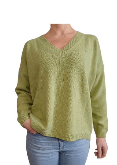 Maglia Donna Over Scollo a V Cashmere Rigenerato - Lanaioli Maglieria Filiera Corta Sostenibile & Filati Naturali
