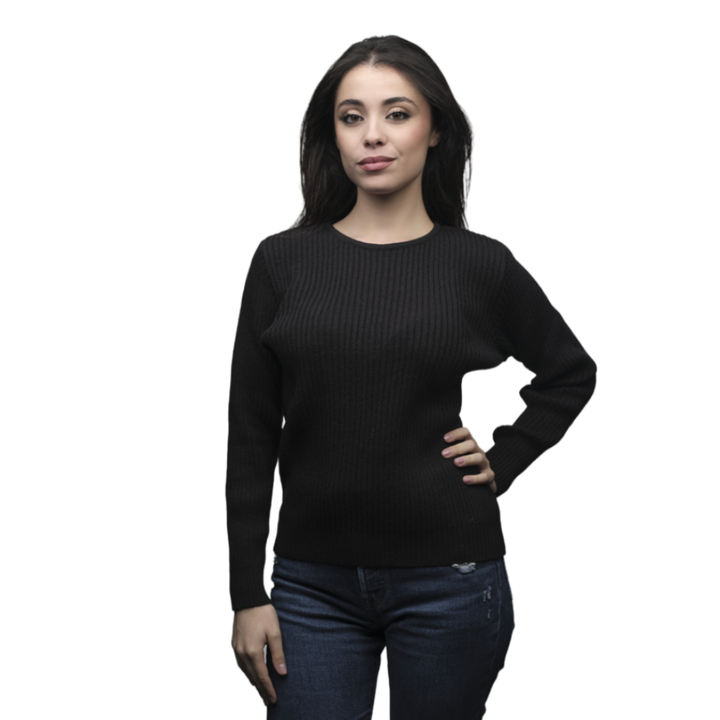 Maglia Donna a Coste Girocollo Lana Merino Filiera Corta