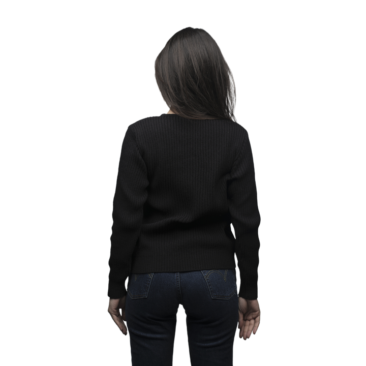 Maglia Donna a Coste Girocollo Lana Merino Filiera Corta