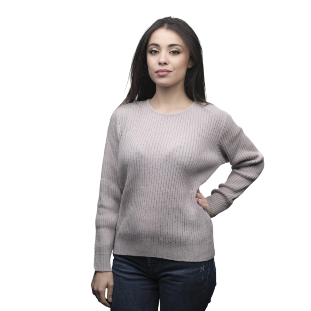 Maglia Donna a Coste Girocollo Lana Merino Filiera Corta