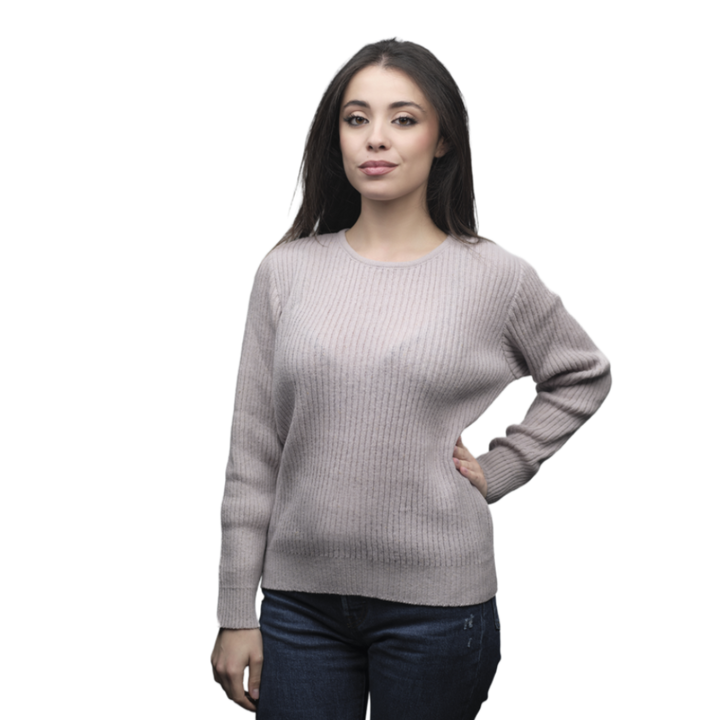 Maglia Donna a Coste Girocollo Lana Merino Filiera Corta