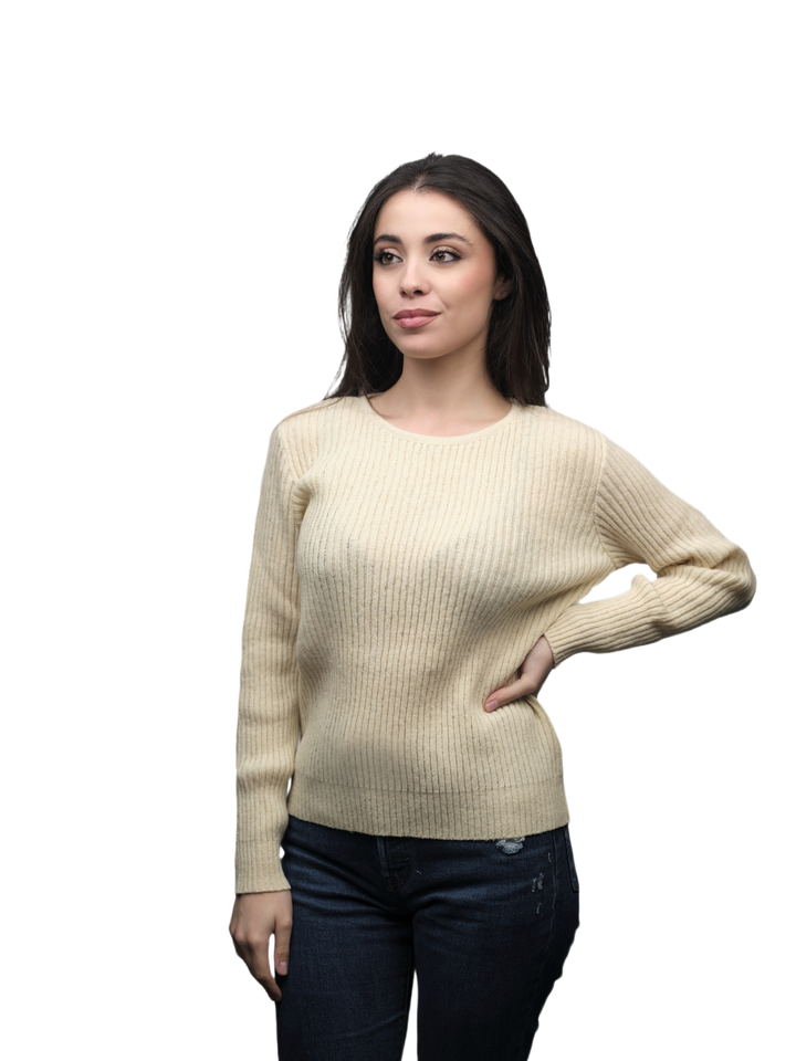 Maglia Donna a Coste Girocollo Lana Merino Filiera Corta