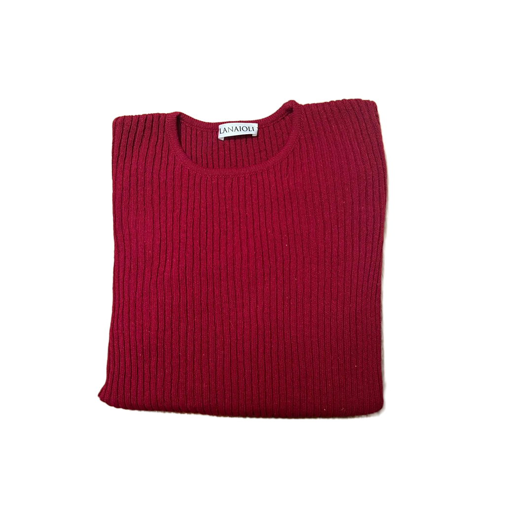 Maglia Donna a Coste Girocollo Lana Merino Filiera Corta