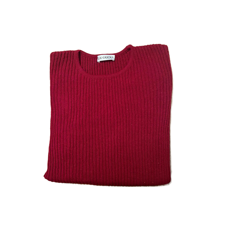 Maglia Donna a Coste Girocollo Lana Merino Filiera Corta