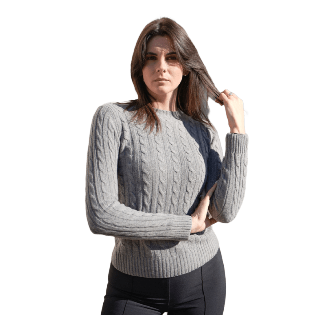 Maglia Donna a Trecce Girocollo in Cashmere Rigenerato - Lanaioli Maglieria Filiera Corta Sostenibile & Filati Naturali