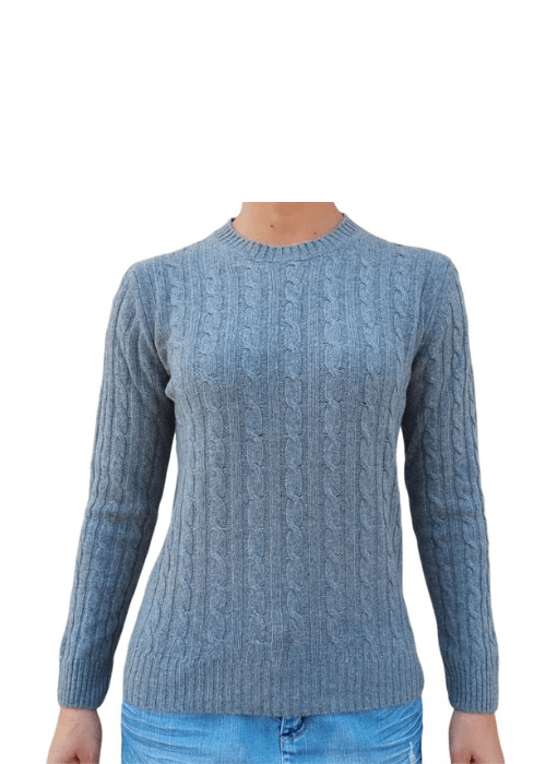 Maglia Donna a Trecce Girocollo in Cashmere Rigenerato - Lanaioli Maglieria Filiera Corta Sostenibile & Filati Naturali