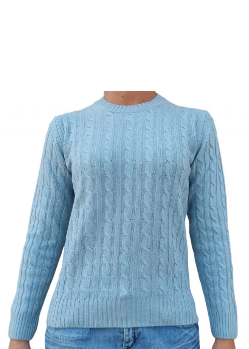 Maglia Donna a Trecce Girocollo in Cashmere Rigenerato - Lanaioli Maglieria Filiera Corta Sostenibile & Filati Naturali