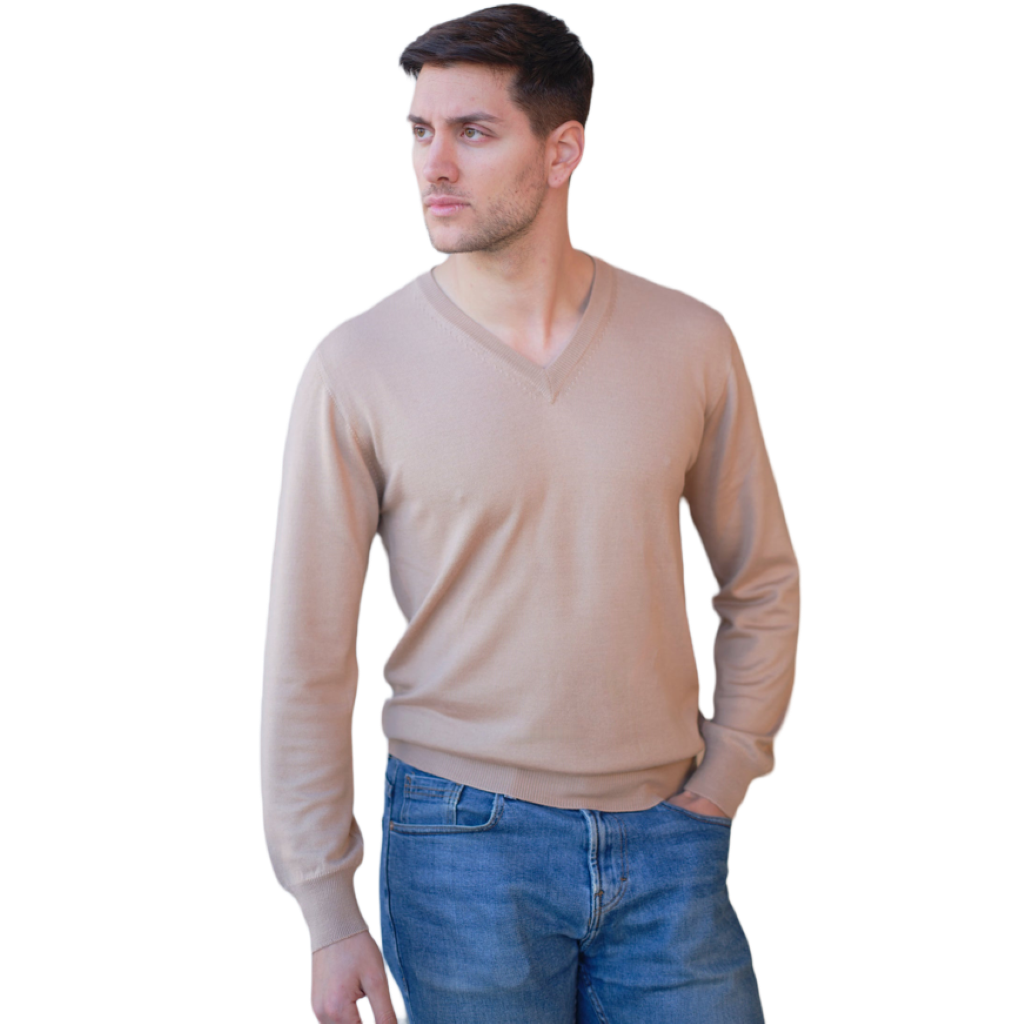 Men's V-neck sweater in Cashmere, Silk and Extrafine Merino Wool blend