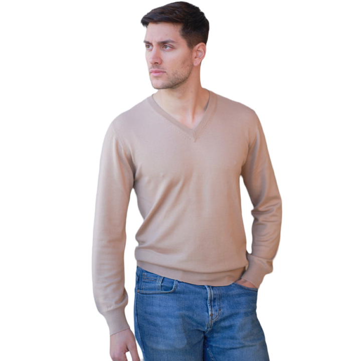 Men's V-neck sweater in Cashmere, Silk and Extrafine Merino Wool blend