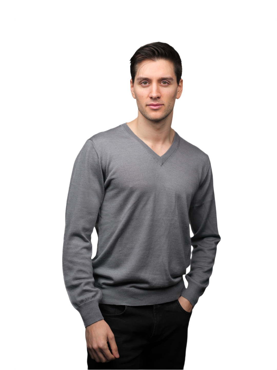 Maglia Uomo in misto Cashmere, Seta e Lana Merino Extrafine Scollo a V