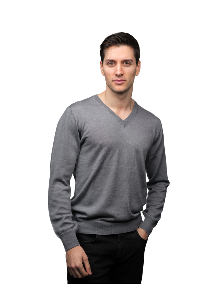 Maglia Uomo in misto Cashmere, Seta e Lana Merino Extrafine Scollo a V